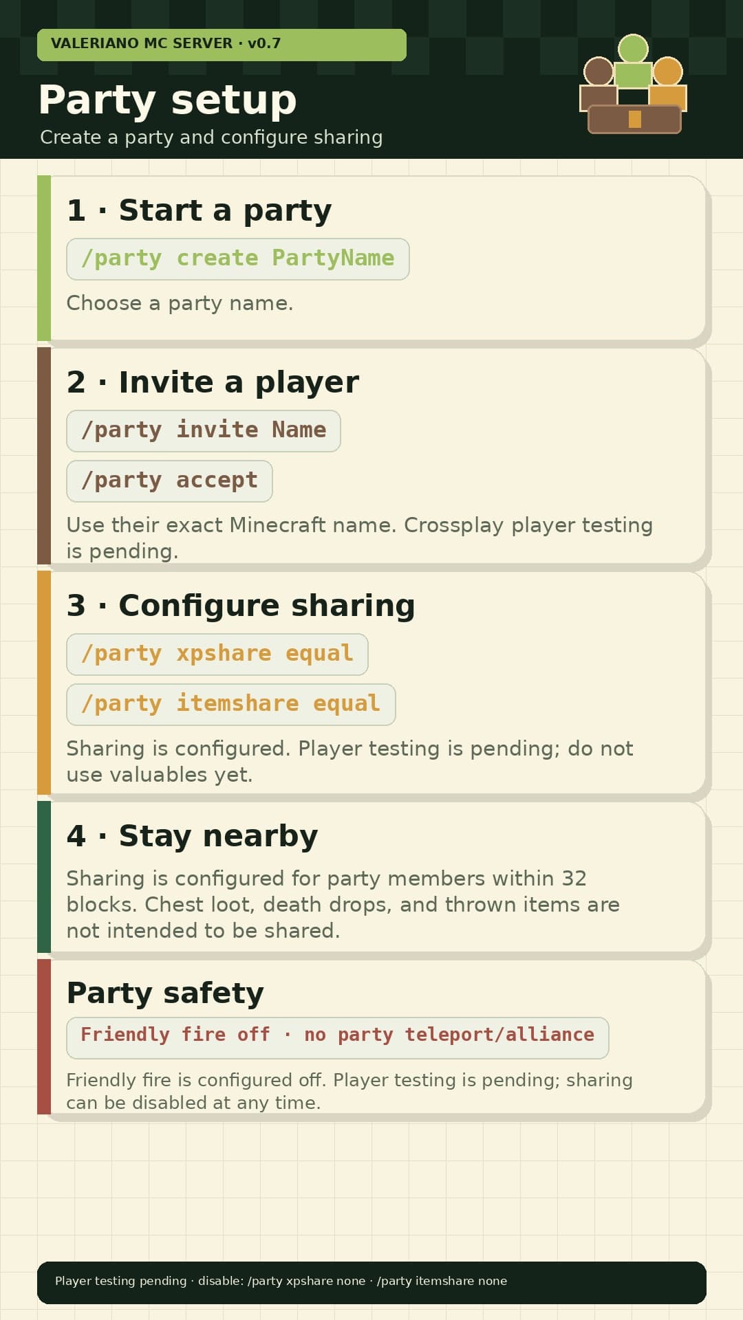 Valeriano MC Server v0.7 party setup guide